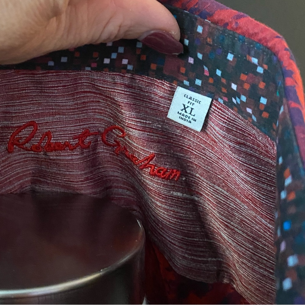 Robert Graham Red Purple Abstract Print Button Down Shirt Contrast Cuffs - Picture 4 of 10